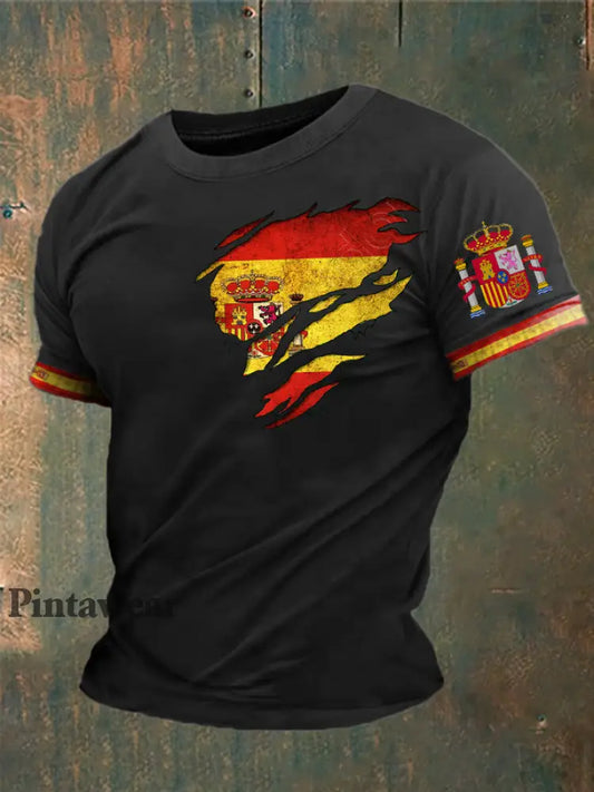 Camiseta estampada España de los hombres negro / S