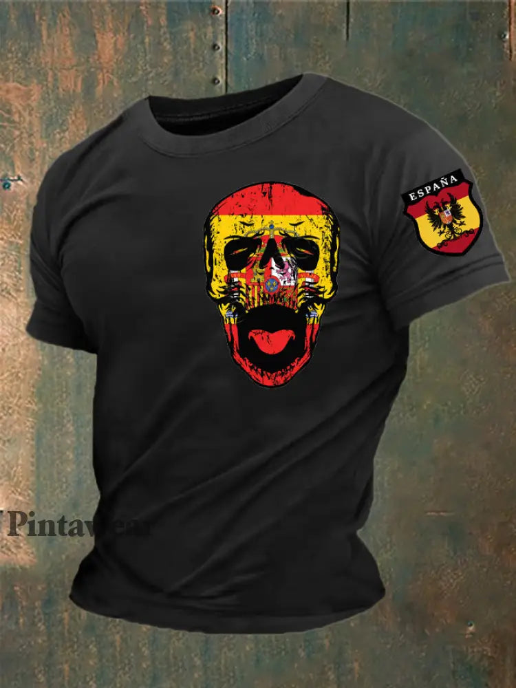 Camiseta estampada España de los hombres negro / S