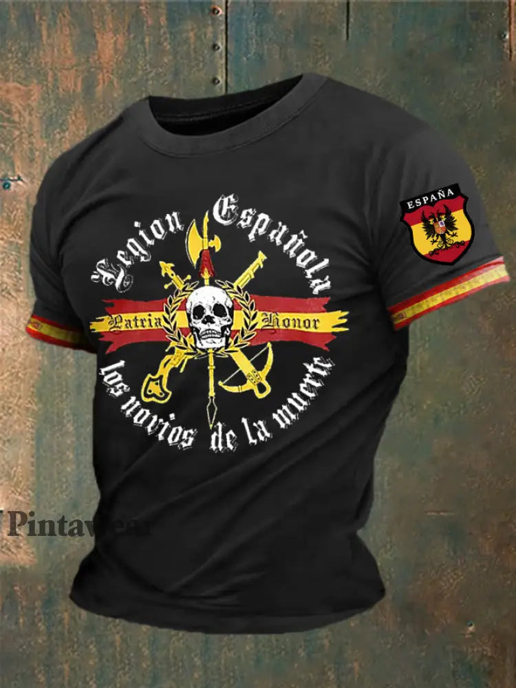 Camiseta estampada España de los hombres negro / S