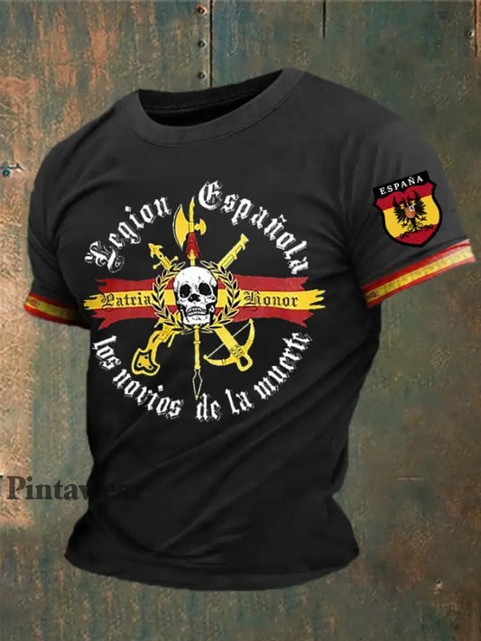 Camiseta estampada España de los hombres negro / S