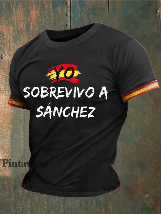 Camiseta estampada España de los hombres negro / S