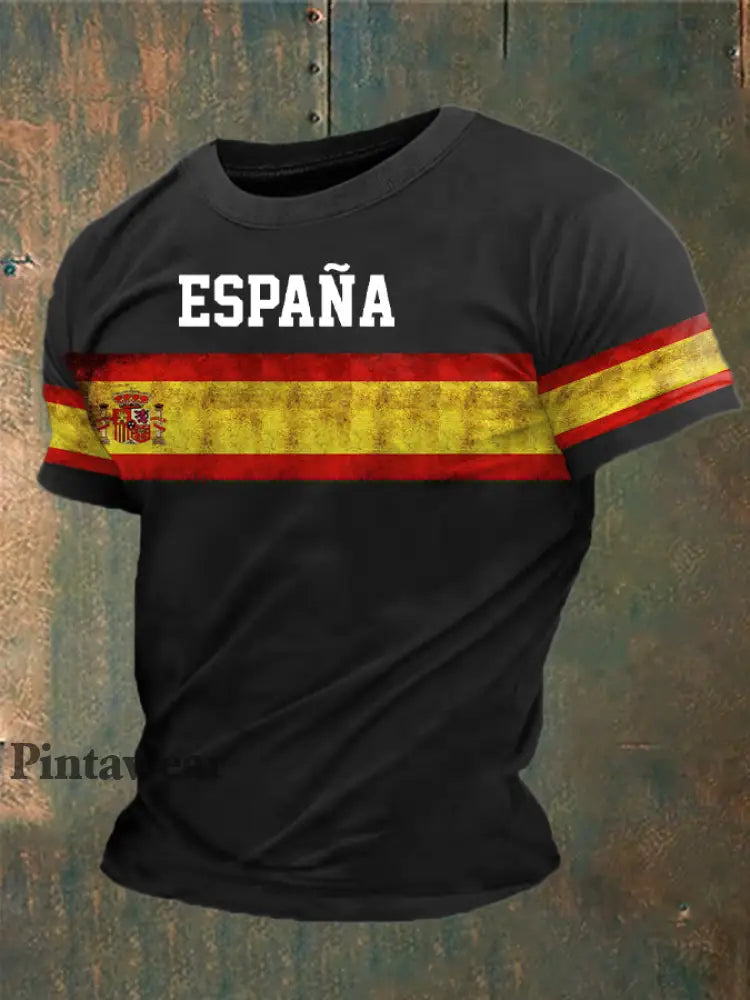 Camiseta estampada España de los hombres negro / S
