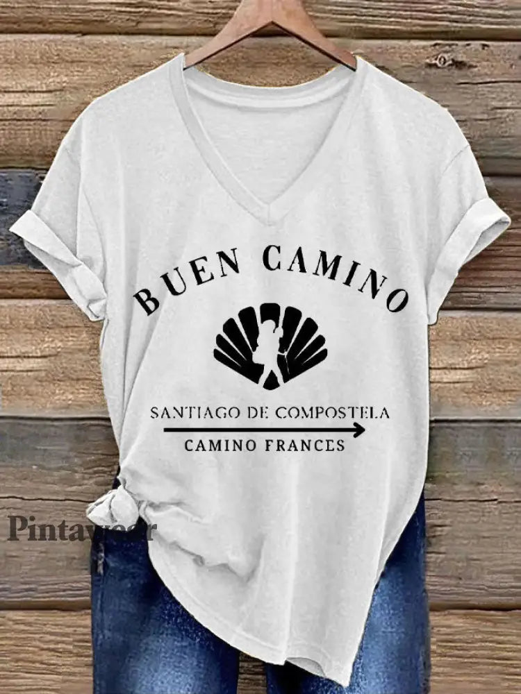 Camiseta estampada España Fe Peregrinación a Santiago para mujer Blanco / S