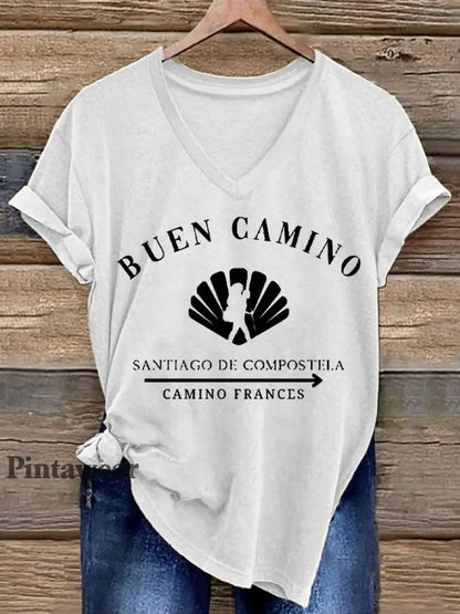 Camiseta estampada España Fe Peregrinación a Santiago para mujer Blanco / S