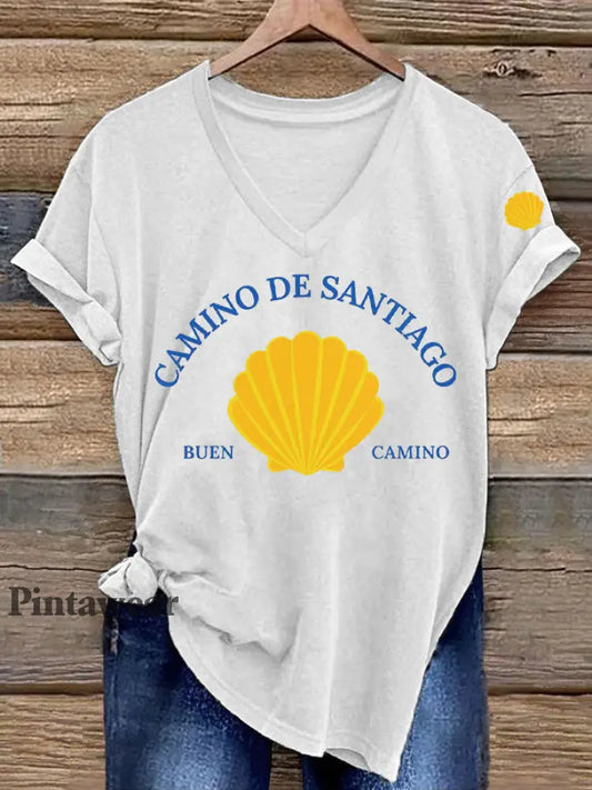 Camiseta estampada España Fe Peregrinación a Santiago para mujer blanco / S