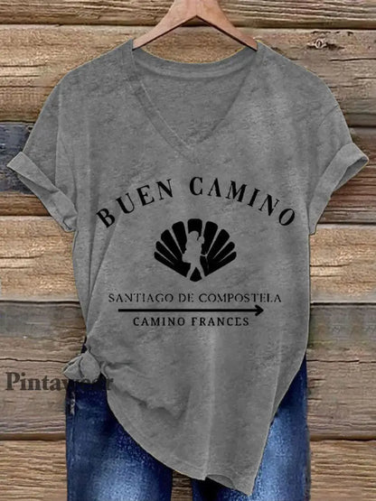 Camiseta estampada España Fe Peregrinación a Santiago para mujer Gris claro / S