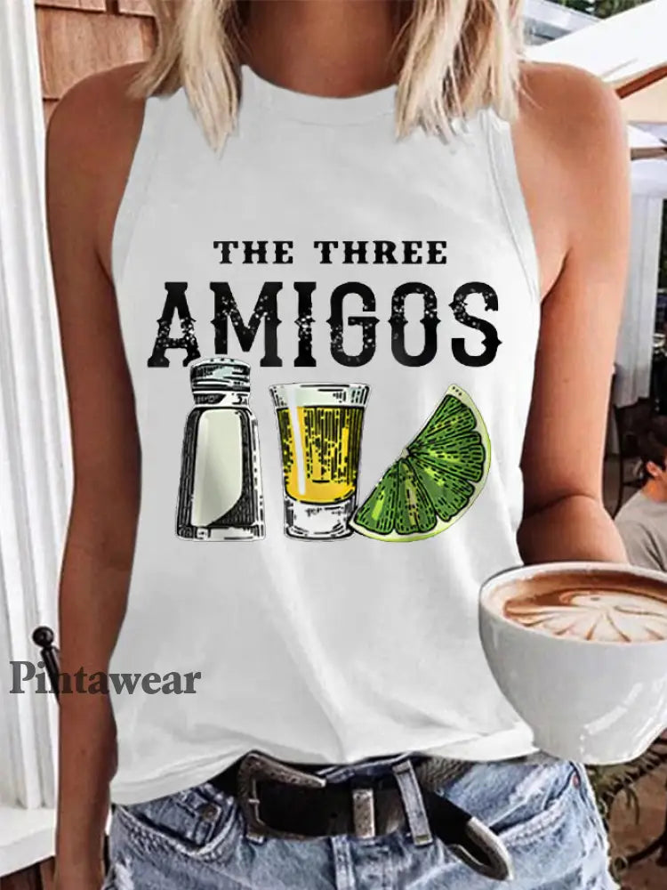Chaleco casual divertido de los tres amigos Cinco de Mayo para mujer Blanco / S