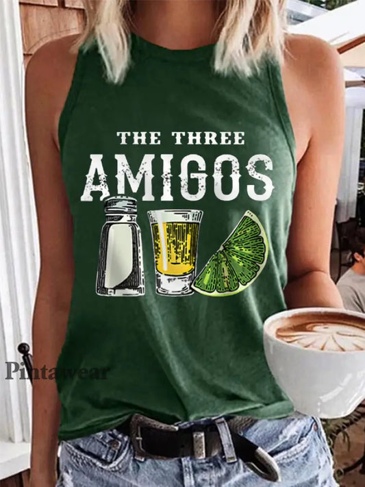Chaleco casual divertido de los tres amigos Cinco de Mayo para mujer Verde oscuro / S