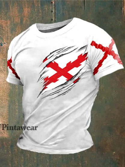 Cruz de España de los hombres de Borgoña Impreso Camiseta blanco / S
