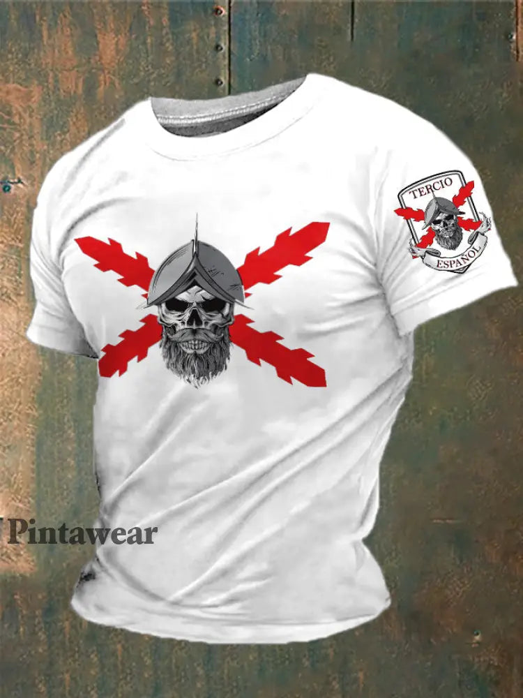 Cruz de España de los hombres de Borgoña Impreso Camiseta blanco / S