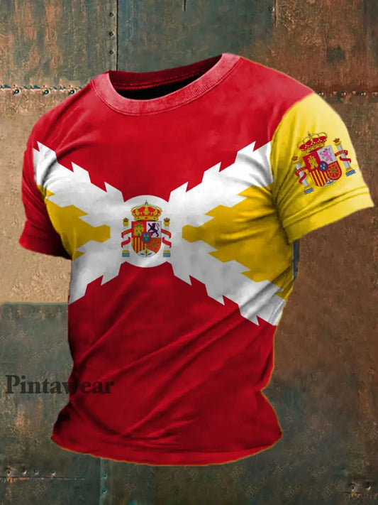 Cruz de España de los hombres de Borgoña Impreso Camiseta como imagen / S
