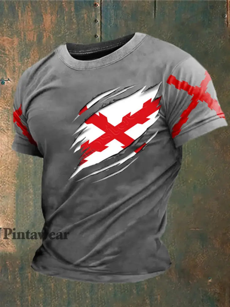 Cruz de España de los hombres de Borgoña Impreso Camiseta gris claro / S