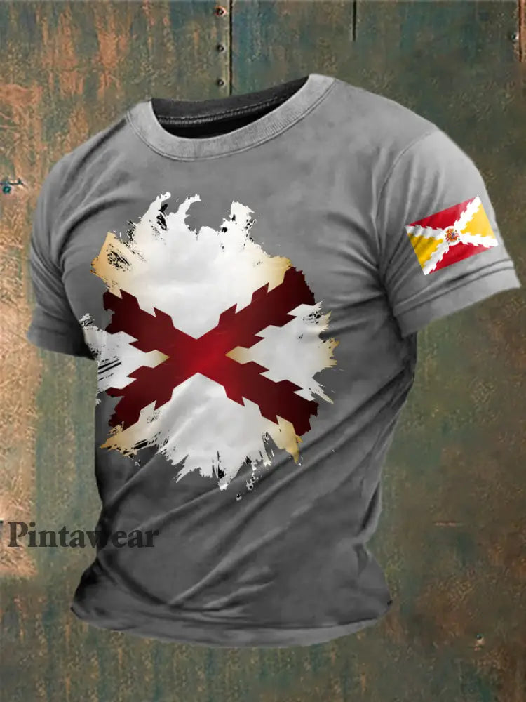 Cruz de España de los hombres de Borgoña Impreso Camiseta gris claro / S