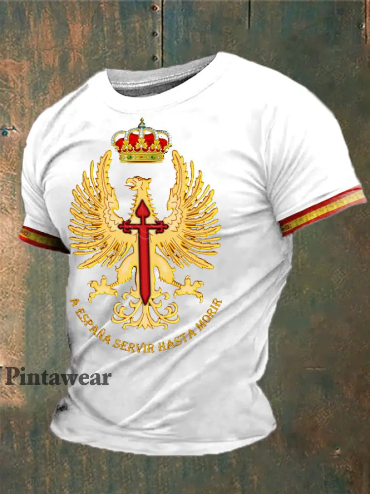 Cruz de la fe de España de los hombres de Santiago Impreso camiseta blanco / S