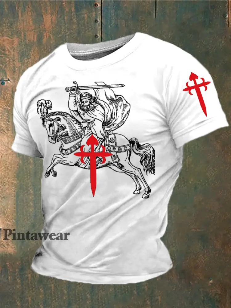Cruz de la fe de España de los hombres de Santiago Impreso camiseta blanco / S