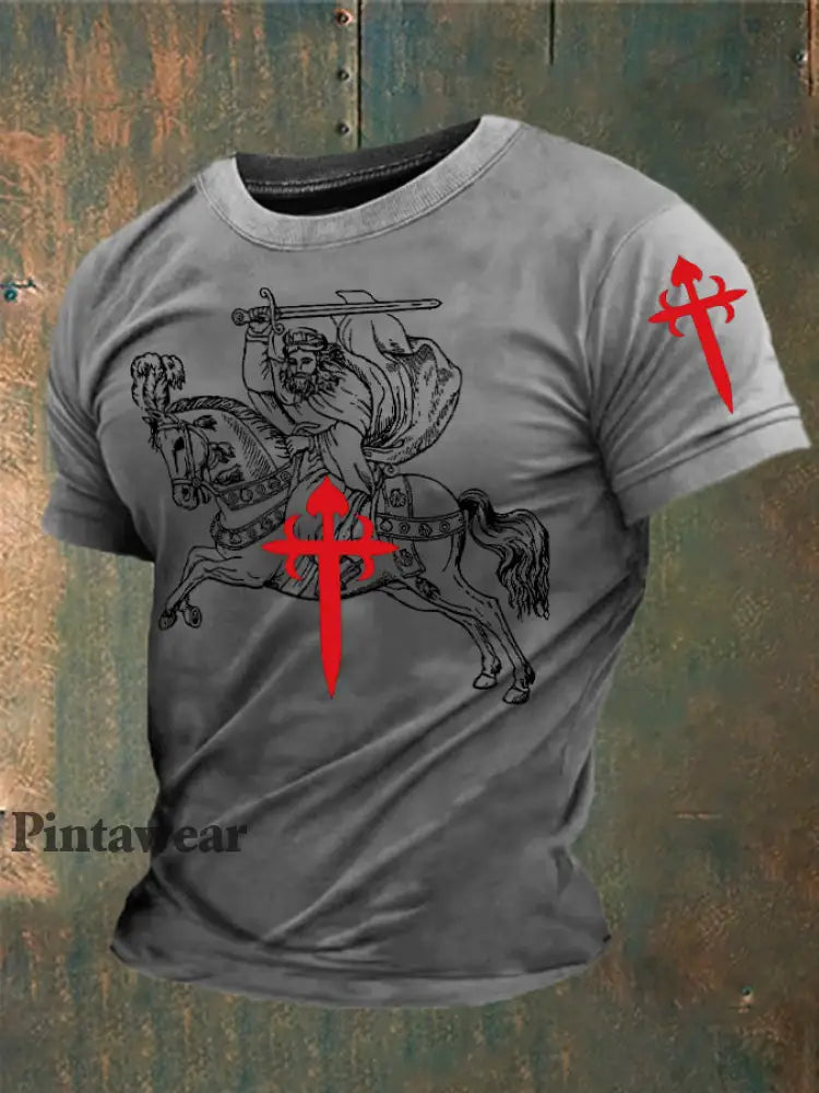 Cruz de la fe de España de los hombres de Santiago Impreso camiseta gris claro / S