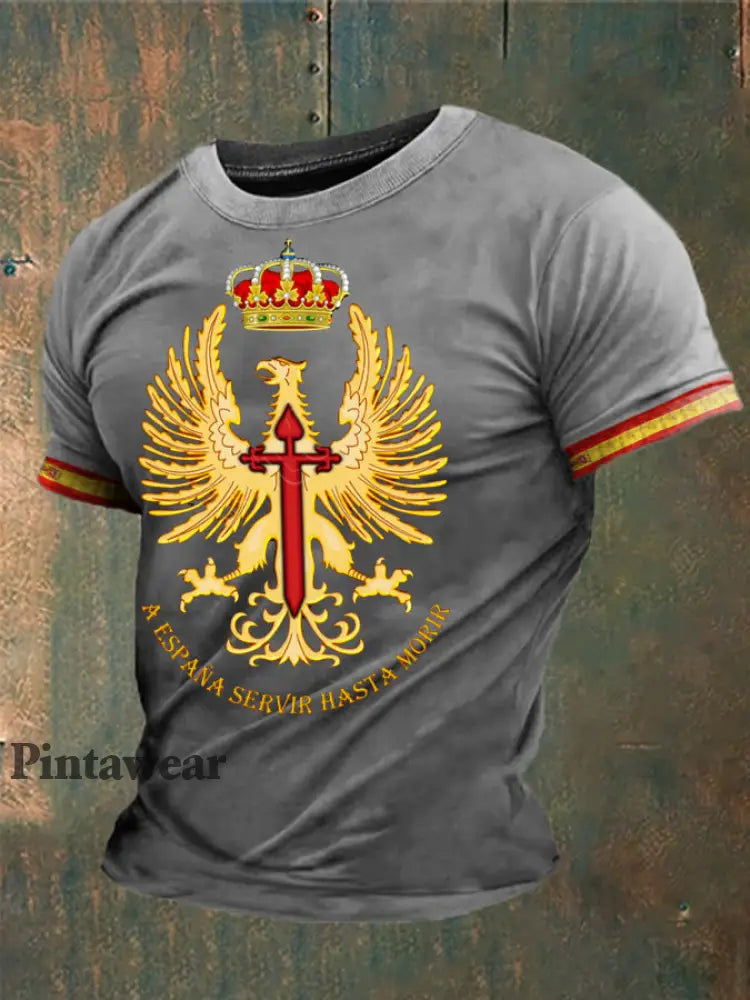 Cruz de la fe de España de los hombres de Santiago Impreso camiseta gris claro / S