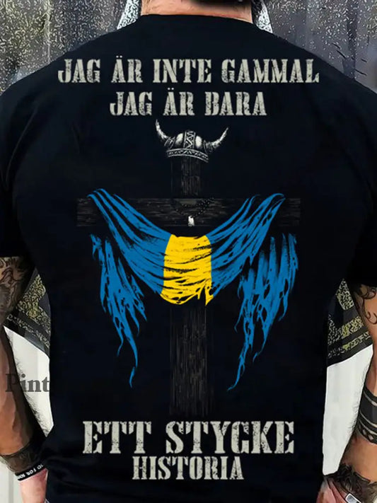 Estilo de Suecia Viking de los hombres usted viejo usted camiseta impresa libre negro / S