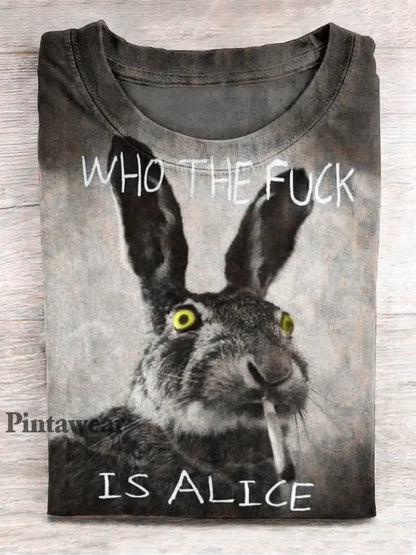 Funny Cute Bunny Smoking Print Camiseta casual de manga corta negro / S