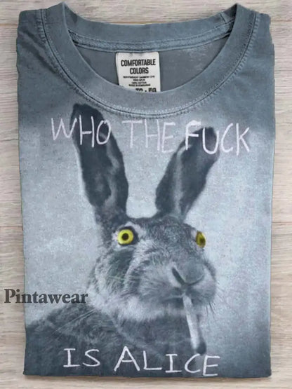 Funny Text Bunny Smoking Print Camiseta de manga corta casual azul / S