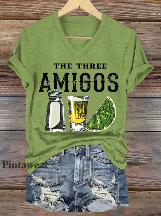 Funny The Three Amigos Cinco De Mayo para mujer camiseta casual con cuello en V Verde / S