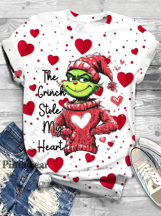 Green Monster Stole My Heart Valentine Crew Neck T-shirt Mixed Color / S Día de San Valentín