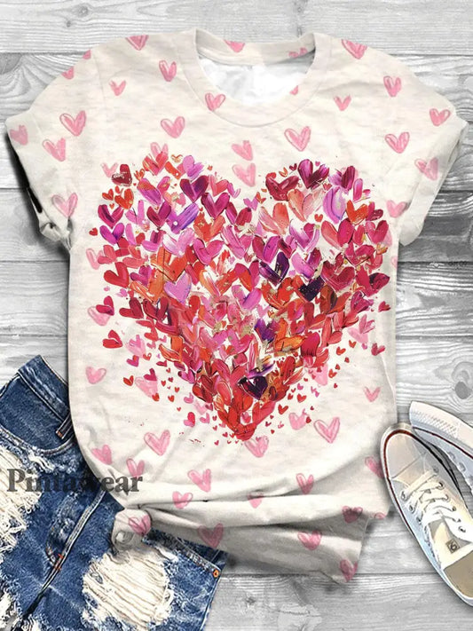 Heart Design Valentines Crew Neck T-shirt Mixed Color / S Día de San Valentín
