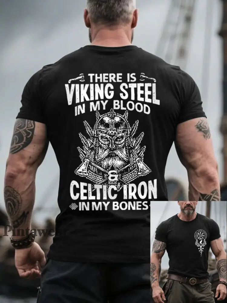 Herr Retro det finns vikinga stål i mitt blod Nordiska stil Casual Tee svart / S