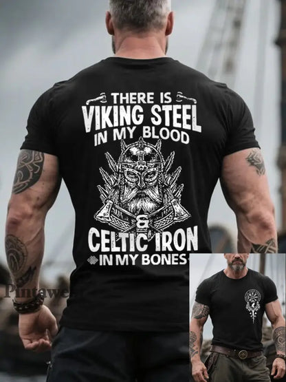 Herr Retro det finns vikinga stål i mitt blod Nordiska stil Casual Tee svart / S
