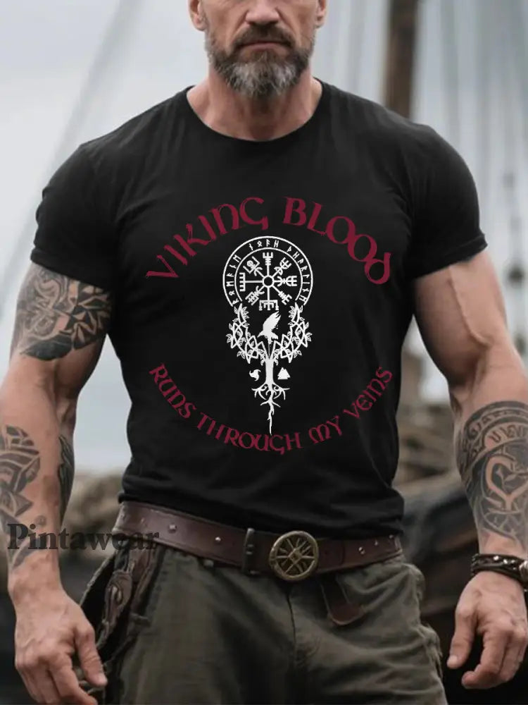 Herrens Retro Viking Blod Nordic Style Casual Tee svart / S