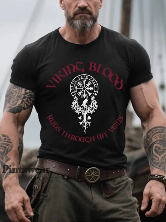 Herrens Retro Viking Blod Nordic Style Casual Tee svart / S