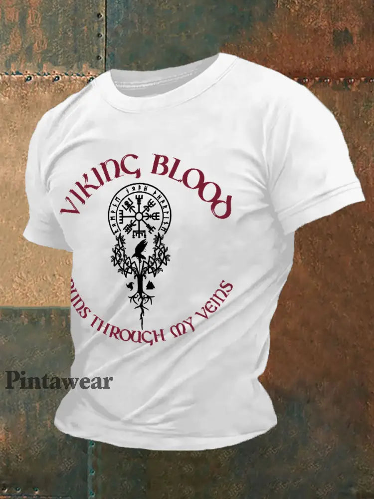 Herrens Retro Viking Blod Nordic Style Casual Tee vit / S