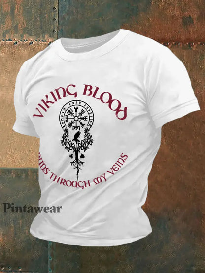Herrens Retro Viking Blod Nordic Style Casual Tee vit / S