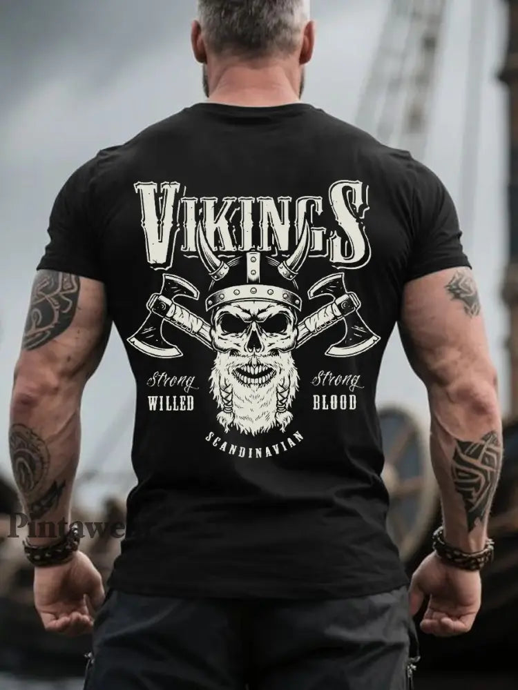Herrens Retro Viking Krigare Nordic Style Casual Tee