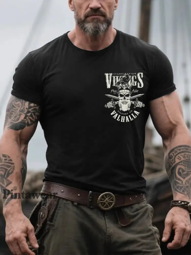 Herrens Retro Viking Krigare Nordic Style Casual Tee