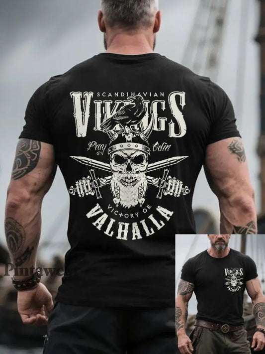 Herrens Retro Viking Krigare Nordic Style Casual Tee svart / S