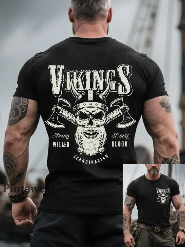 Herrens Retro Viking Krigare Nordic Style Casual Tee svart / S