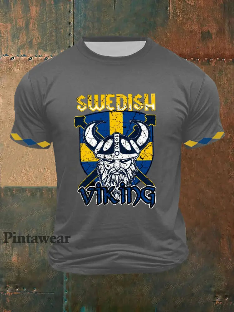 Herrens svenska Viking Ptinted Short Sleeves T-shirt grå / S