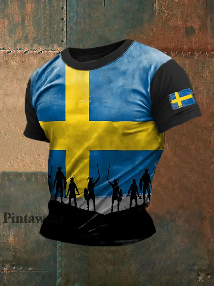 Herrens svenska Viking Ptinted Short Sleeves T-shirt svart / S