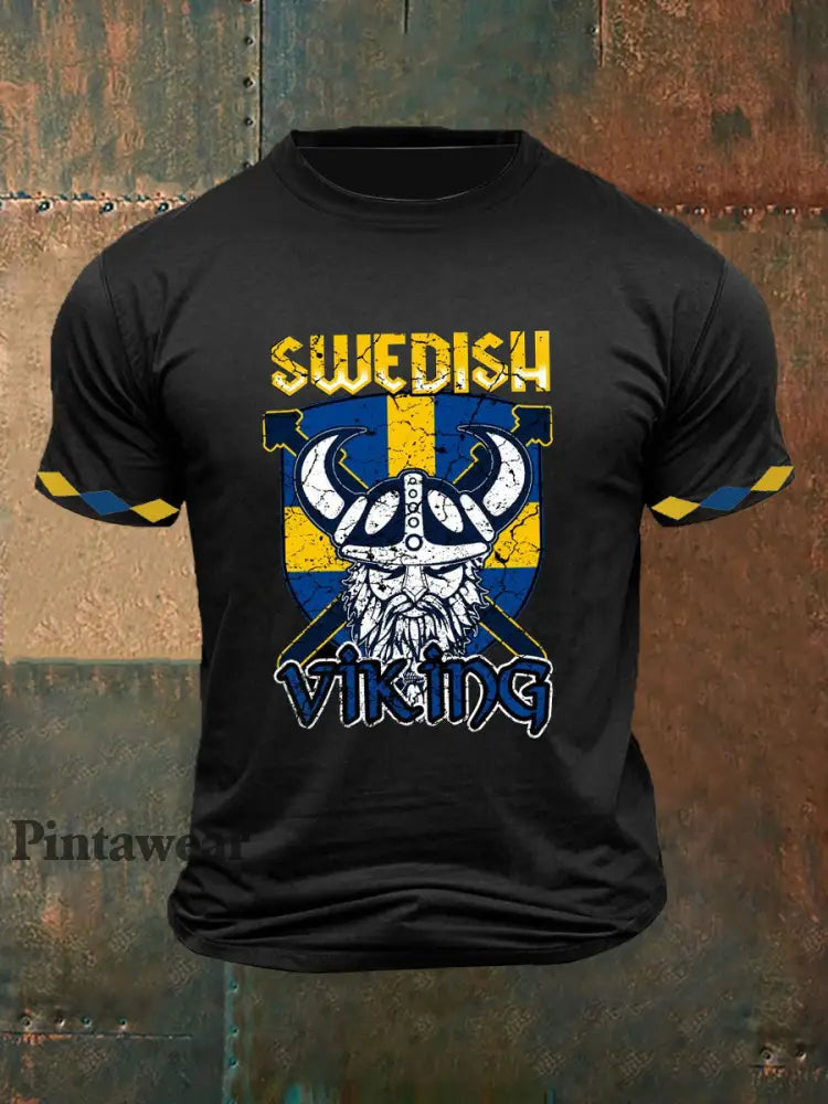 Herrens svenska Viking Ptinted Short Sleeves T-shirt svart / S