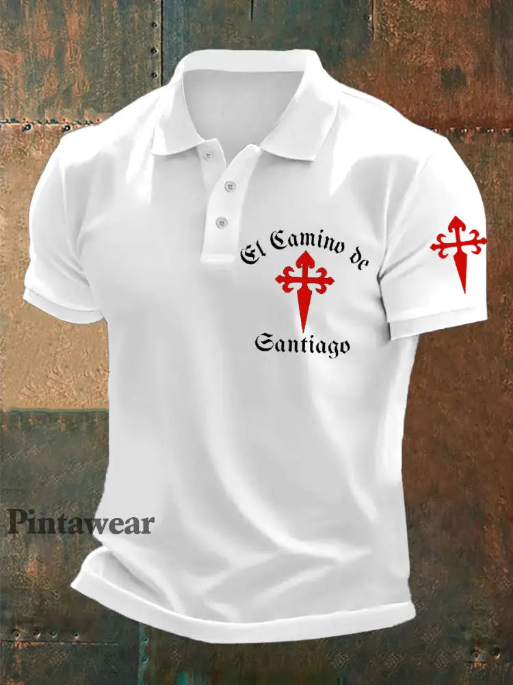 Hombre España Fe Cruz de Santiago Peregrinación a Santiago Impreso Polo Blanco / S