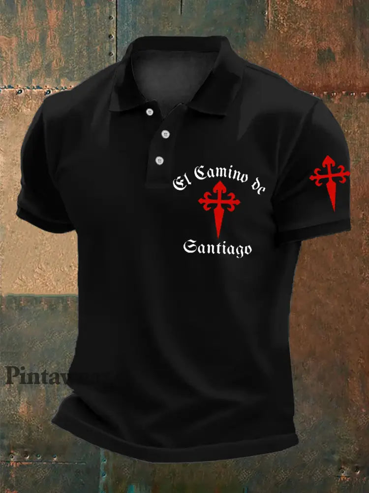Hombre España Fe Cruz de Santiago Peregrinación a Santiago Impreso Polo Negro / S
