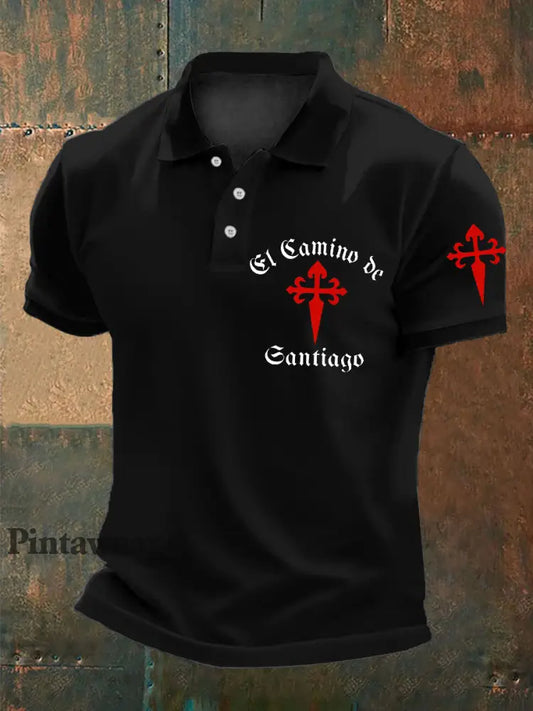 Hombre España Fe Cruz de Santiago Peregrinación a Santiago Impreso Polo Negro / S
