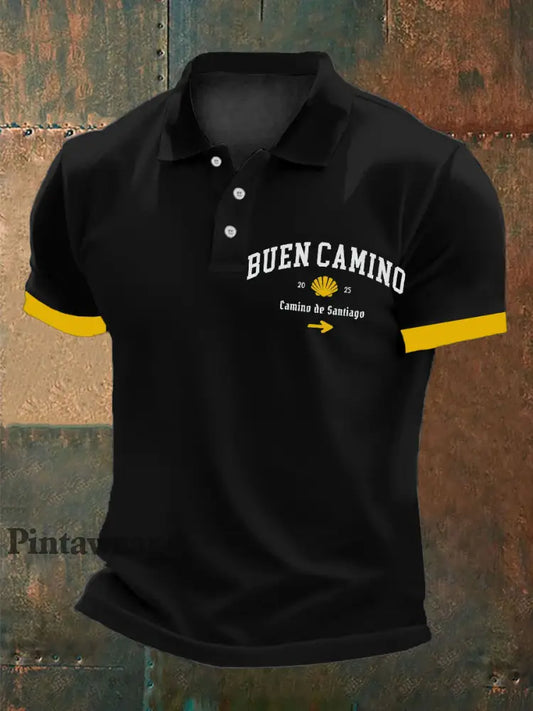 Hombre España Fe Cruz de Santiago Peregrinación a Santiago Impreso Polo Negro / S
