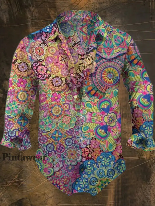 Hombres Bohemian Street Style Imprimir Casual Camisa Manga Larga colorido / S Camisas