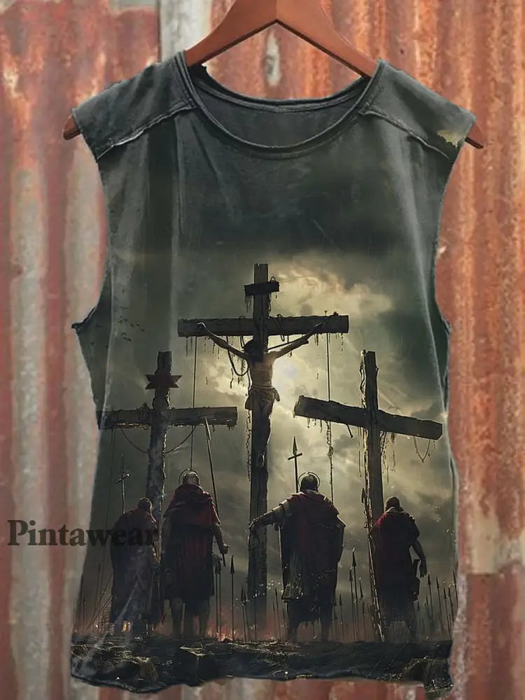 Hombres Casual Cross Impreso Tank Top gris / S