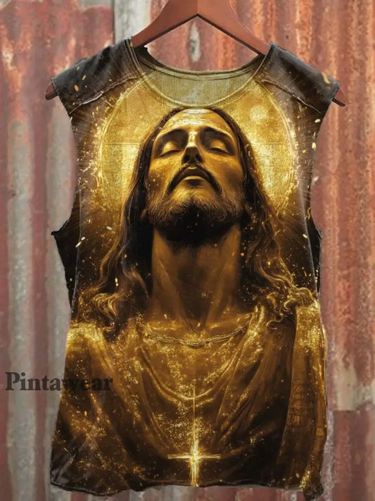 Hombres Casual Jesus Impreso Tank Top caqui / S