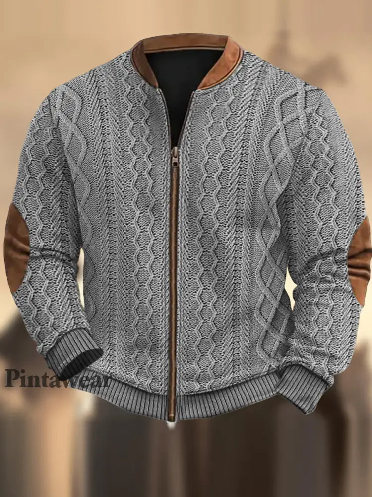 Hombres Retro Art Print Diseño V-cuello cremallera manga larga suéter sudadera B / S Polo