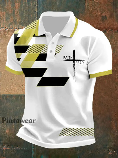 La fe de los hombres sobre el miedo de la cruz de fe geométrica de impresión casual polo Amarillo / S