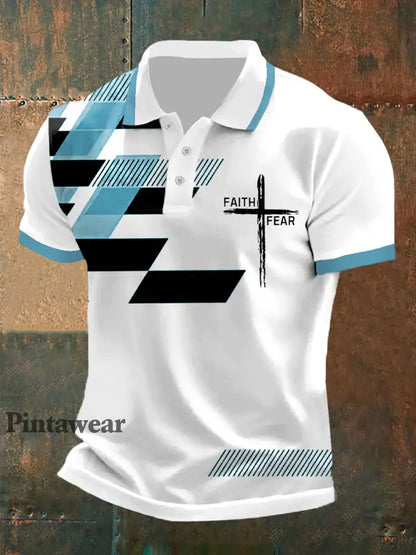 La fe de los hombres sobre el miedo de la cruz de fe geométrica de impresión casual polo Azul / S